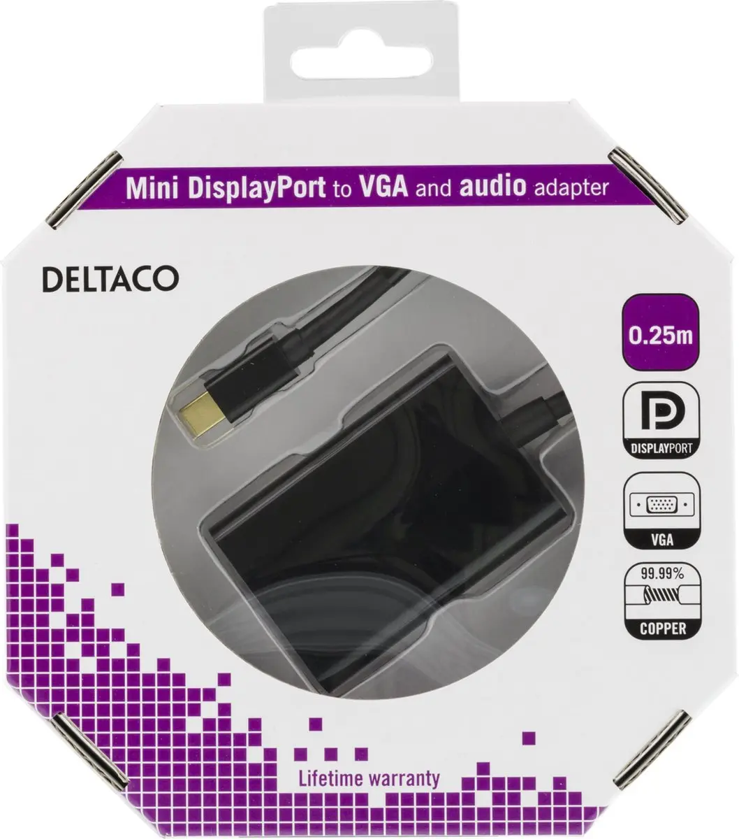 Deltaco DP-VGA13-K Mini DisplayPort-naar-VGA-adapter - Full HD 60Hz - Zwart
