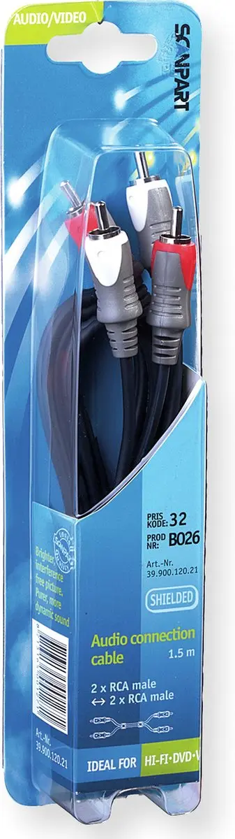 Scanpart RCA Kabel 1.5m - 2x Tulp naar 2x Tulp
