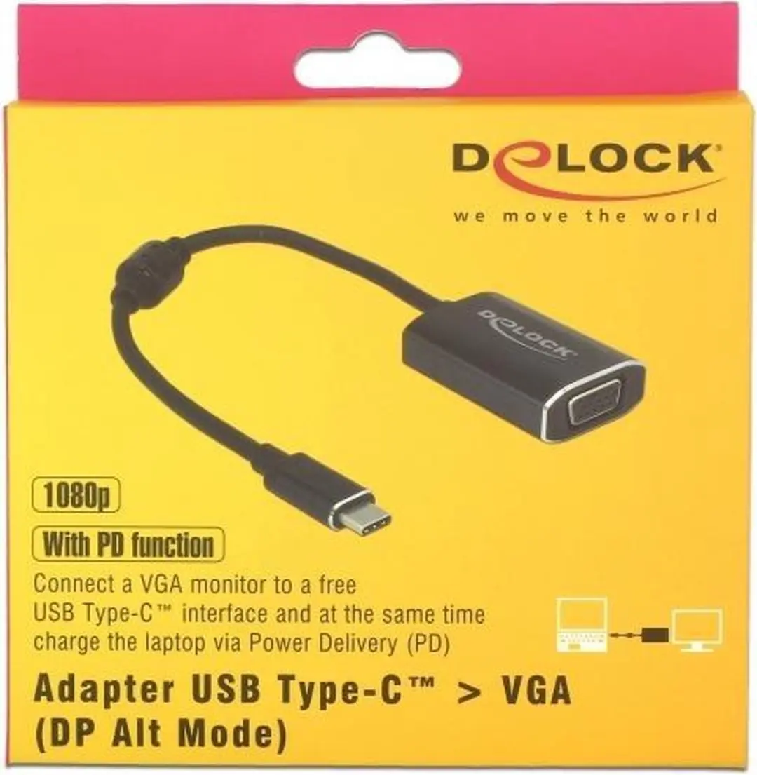 Delock USB-C naar VGA & PD Adapter 1920x1200 - 0,2m - Zwart