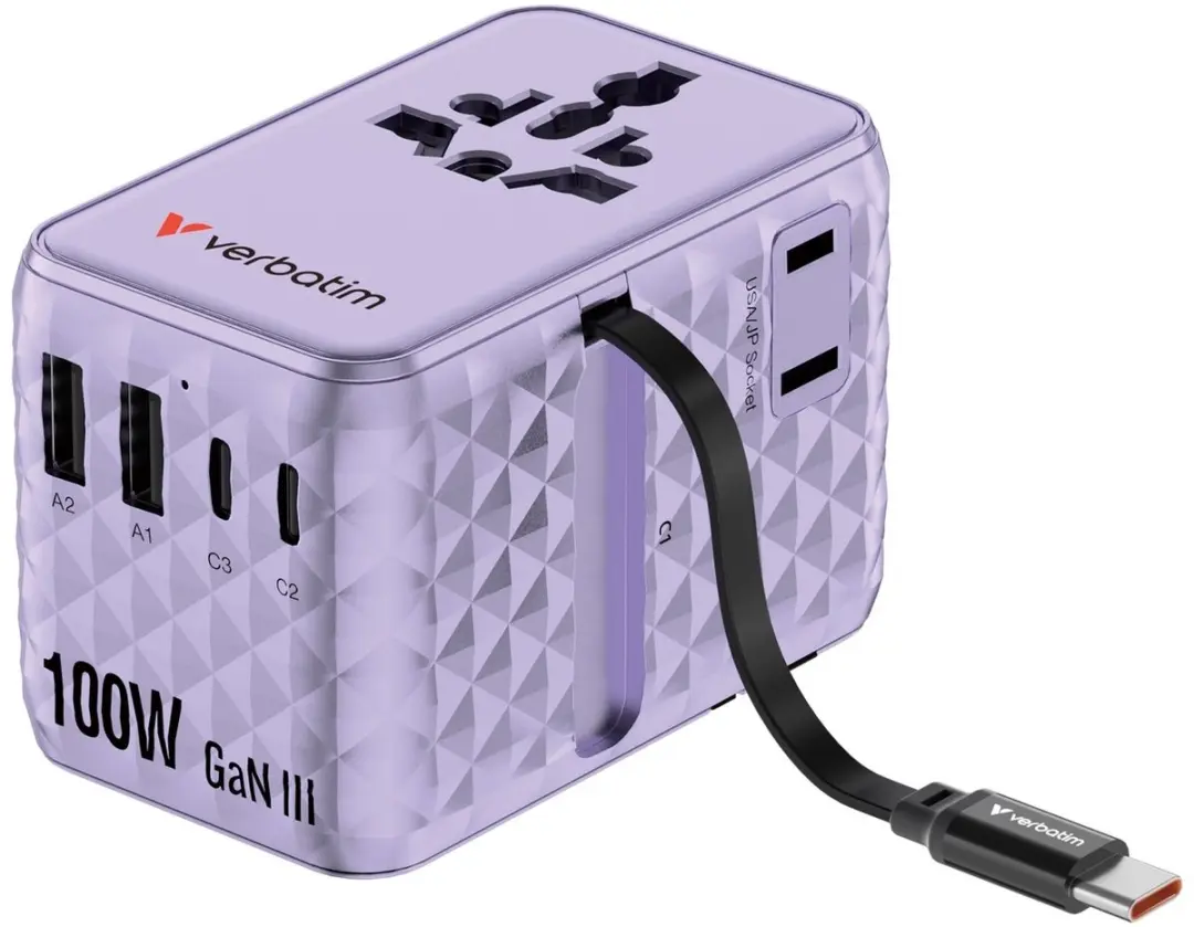 Verbatim Reisadapter EU VK VS - 100W - Paars