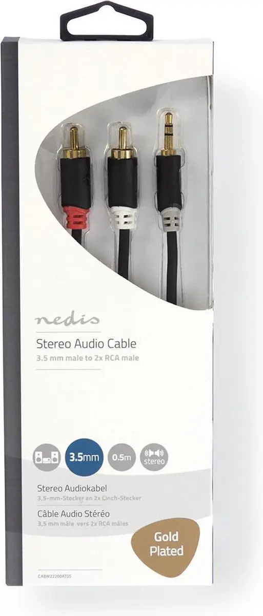 Nedis Stereo-Audiokabel 3,5mm Male naar 2x RCA Male - 0,5m - Verguld - Antraciet