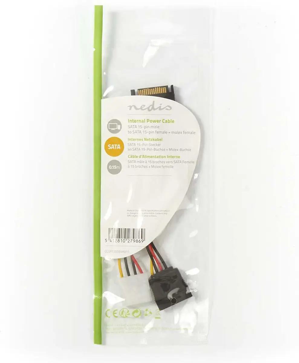 Nedis SATA-Molex Voedingskabel 15-Pins Verguld 0.20m - Multicolor