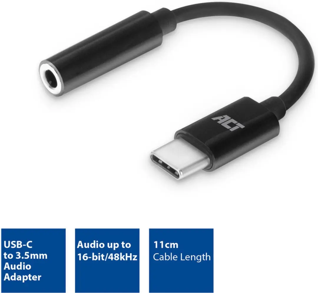 ACT AC7380 USB-C naar 3.5mm Audio Adapter - Zwart