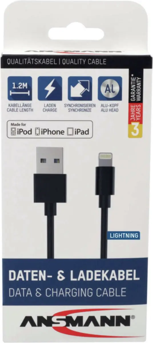 Ansmann USB-A naar Lightning Kabel 1.20m