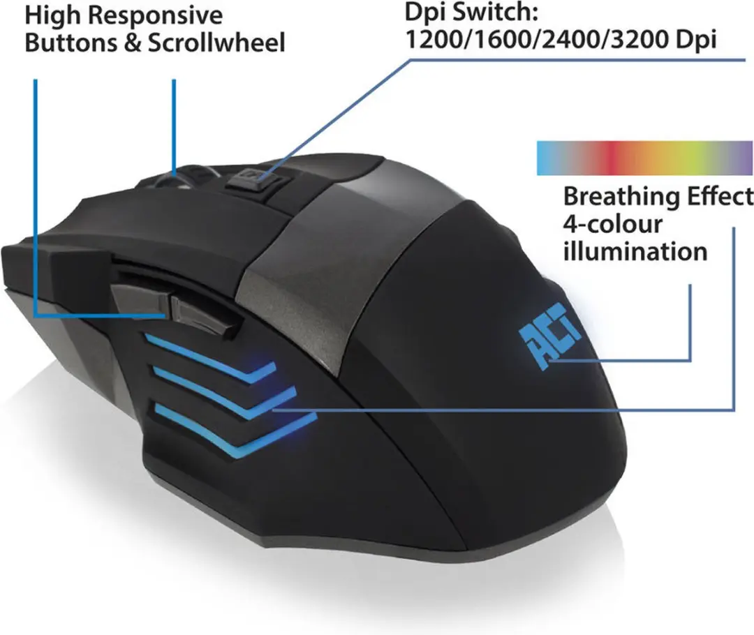 ACT AC5000 Gamingmuis Bedraad - 3200 DPI - Zwart - afbeelding 6 van 6