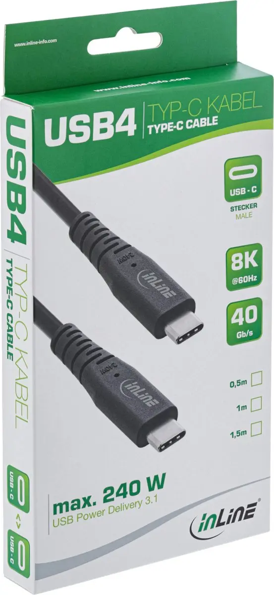 InLine USB-C Kabel USB4 40Gb/s PD 240W 8K 60Hz - 1m - Zwart