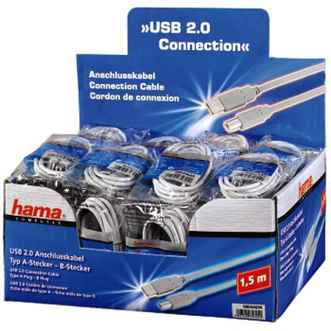 Hama USB Aansluitingskabel A/B 1.5M - Grijs