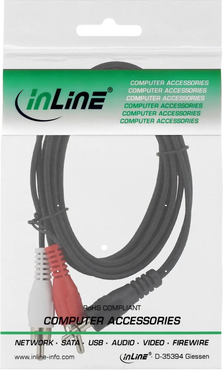InLine 3,5mm Jack naar Tulp Stereo 2RCA Kabel - 7m - Zwart