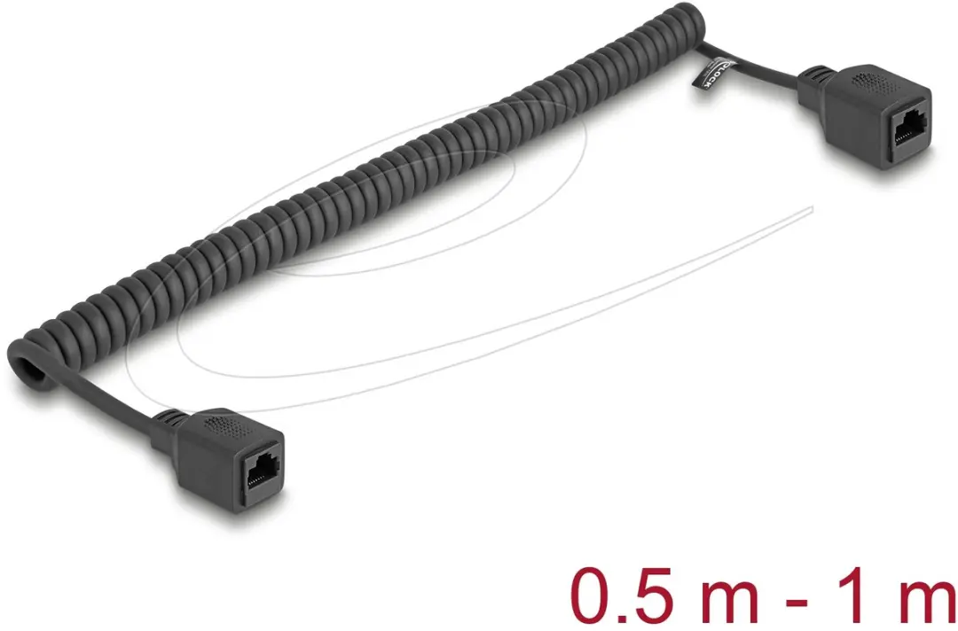 Delock RJ45 Coiled Kabel jack-jack Cat.5e UTP 0.5-1m - Zwart