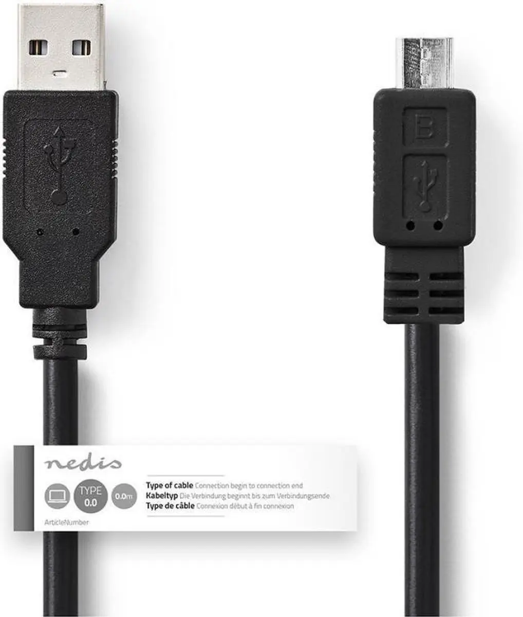 Nedis USB 2.0 Kabel A-MicroB 2m - 7.5W - 480Mbps - Zwart