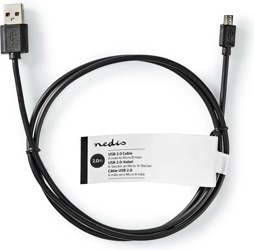 Nedis USB 2.0 Kabel A-MicroB 2m - 7.5W - 480Mbps - Zwart