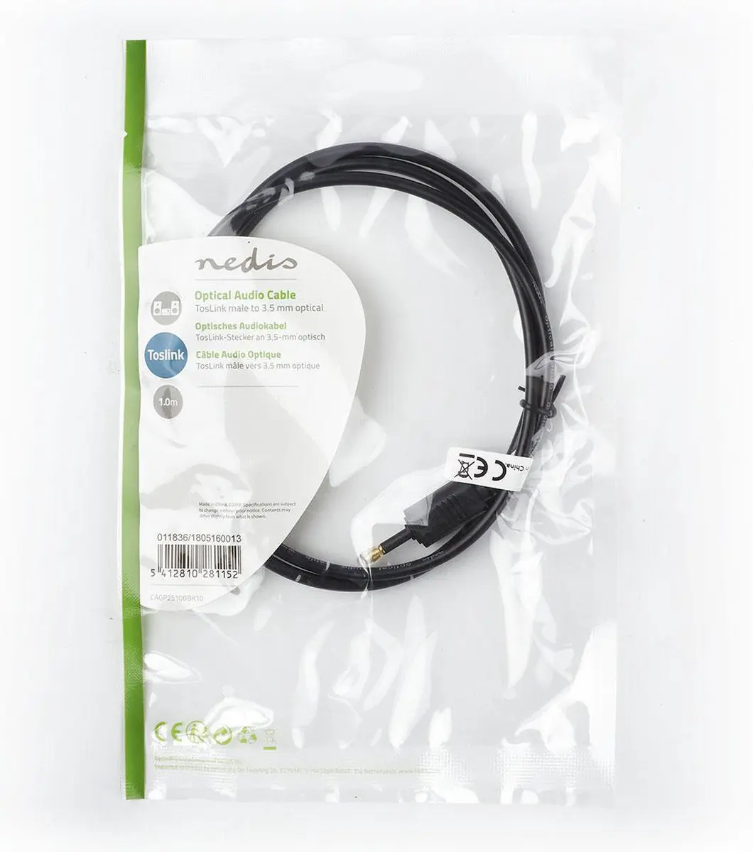 Nedis Optische Audiokabel CAGP25100BK10 - 1m - Zwart