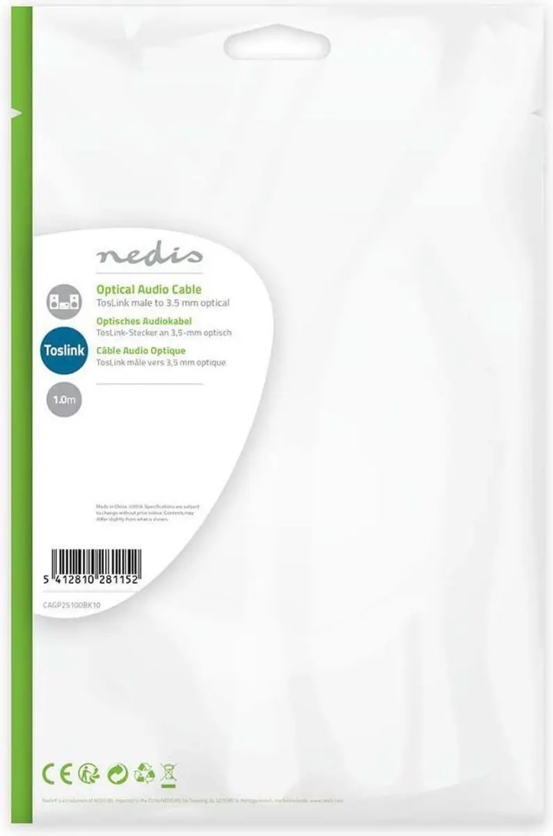 Nedis Optische Audiokabel CAGP25100BK10 - 1m - Zwart