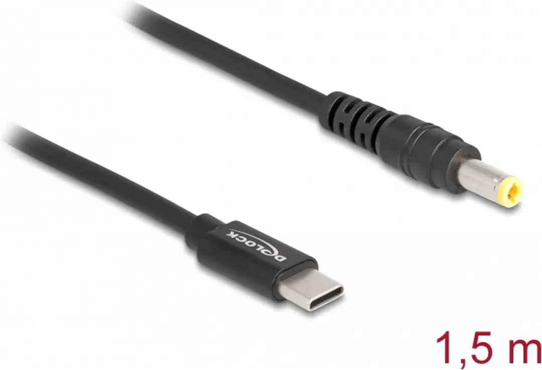 Delock USB-C naar 5,5x2,5mm Laadkabel 1,5m - Zwart