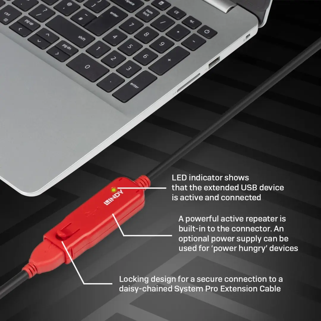 Lindy USB 2.0 Verlenging Pro 12m - Zwart