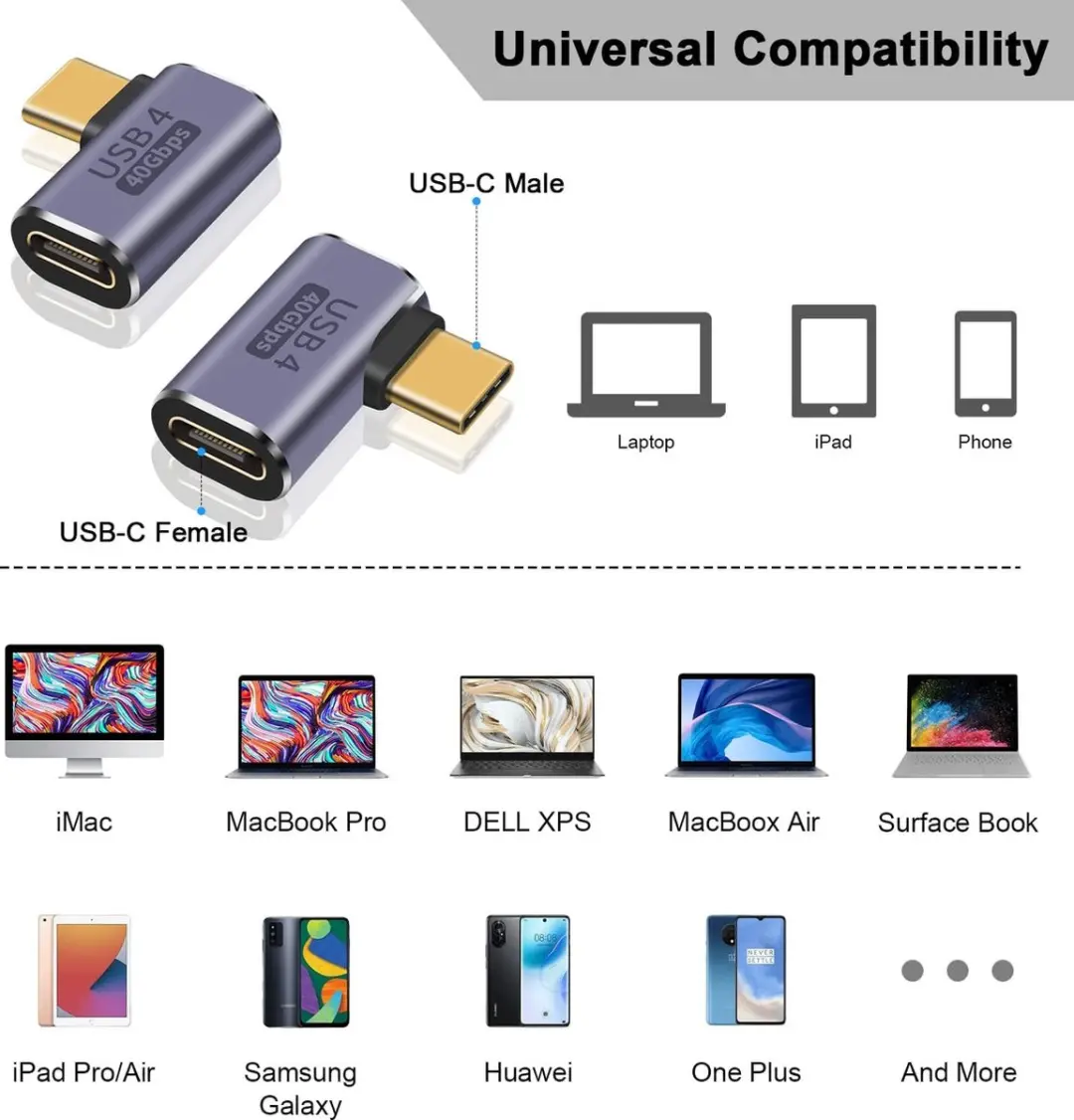 NÖRDIC USB4-301 Haakse USB-C Adapter - 8K60Hz 40Gb/s PD 100W - Paars