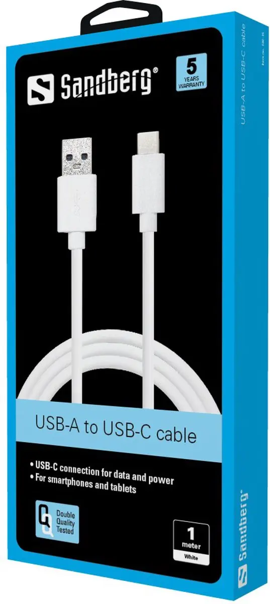 Sandberg USB-A 3.0 naar USB-C 3.1 Kabel 1m - Wit