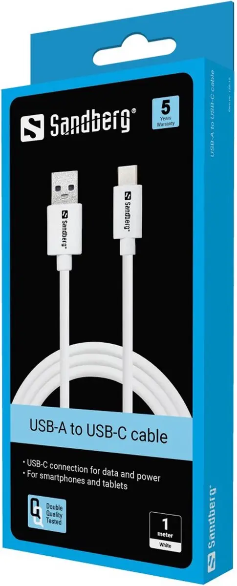 Sandberg USB-A 3.0 naar USB-C 3.1 Kabel 1m - Wit - afbeelding 6 van 6