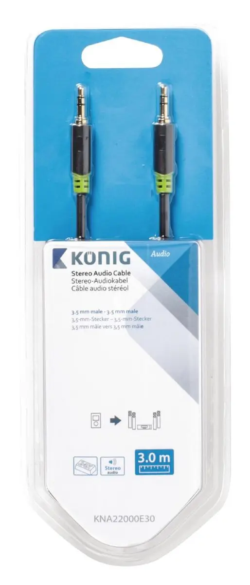 Konig KNA22000E30 Stereo Audiokabel 3,5mm - 3m - Grijs