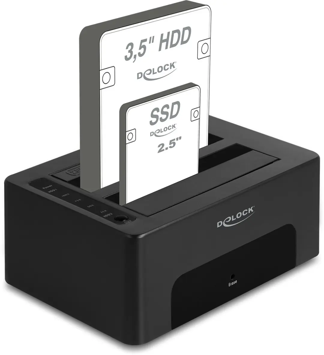 Delock USB Dual Docking Station 64187 - 2x SATA HDD/SSD - Zwart