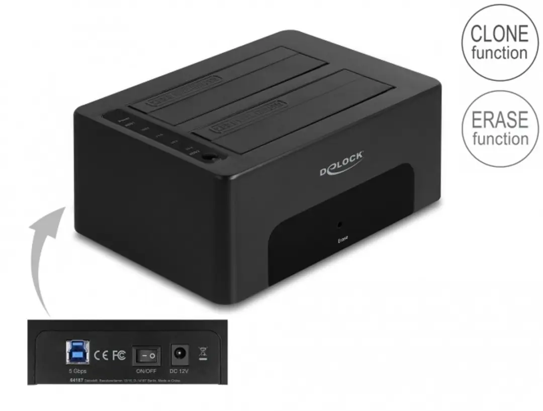 Delock USB Dual Docking Station 64187 - 2x SATA HDD/SSD - Zwart - afbeelding 6 van 6