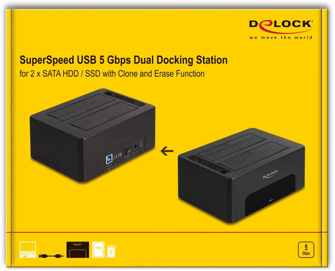 Delock USB Dual Docking Station 64187 - 2x SATA HDD/SSD - Zwart