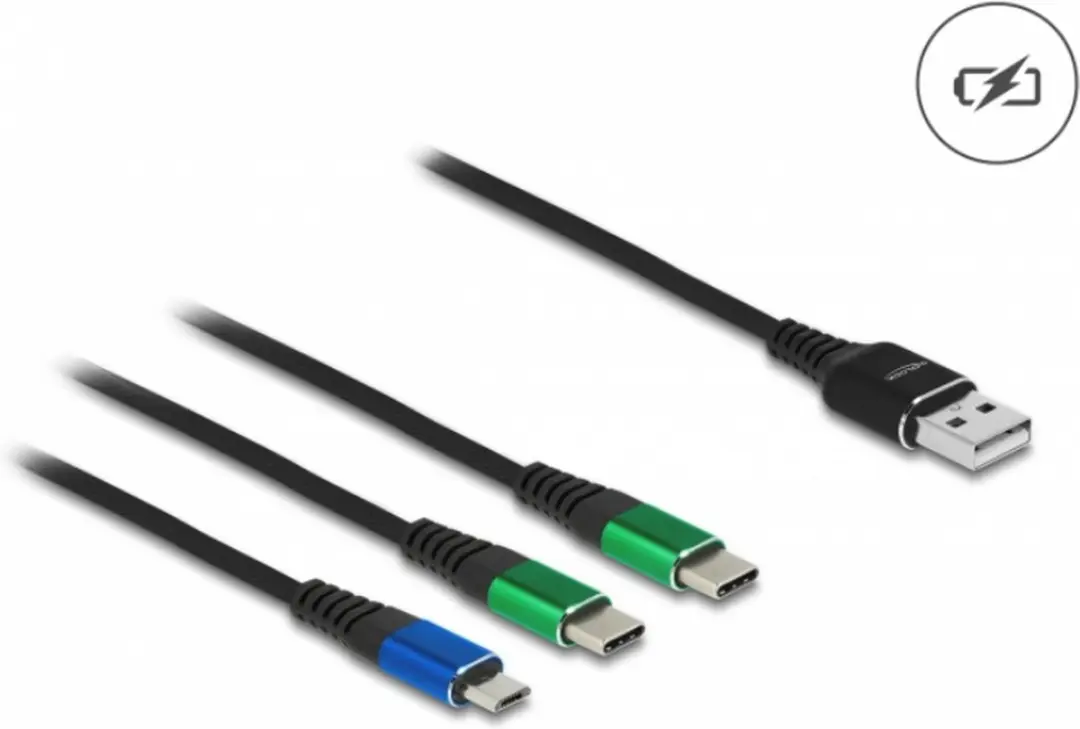 Delock USB 3-in-1 Opladerkabel 1m - Type-A naar Micro USB/2x USB-C - Zwart