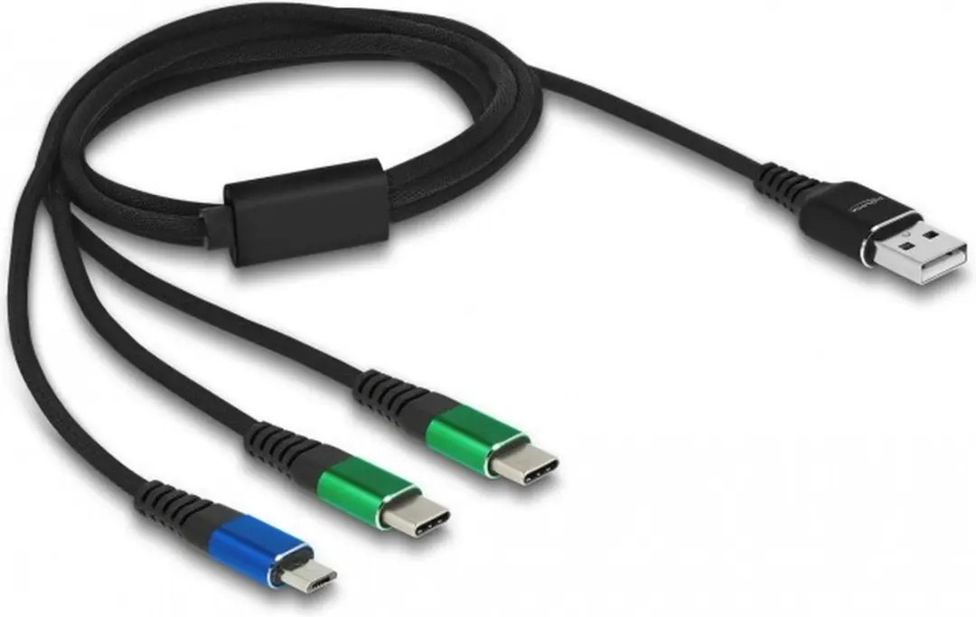 Delock USB 3-in-1 Opladerkabel 1m - Type-A naar Micro USB/2x USB-C - Zwart