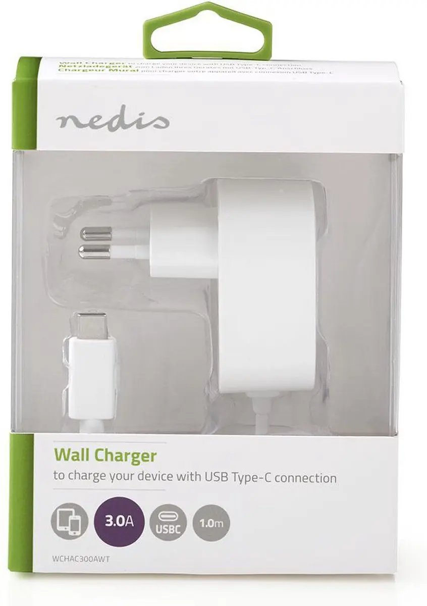 Nedis WCHAC300AWT Oplader 15W - USB-C - 1.5m Wit