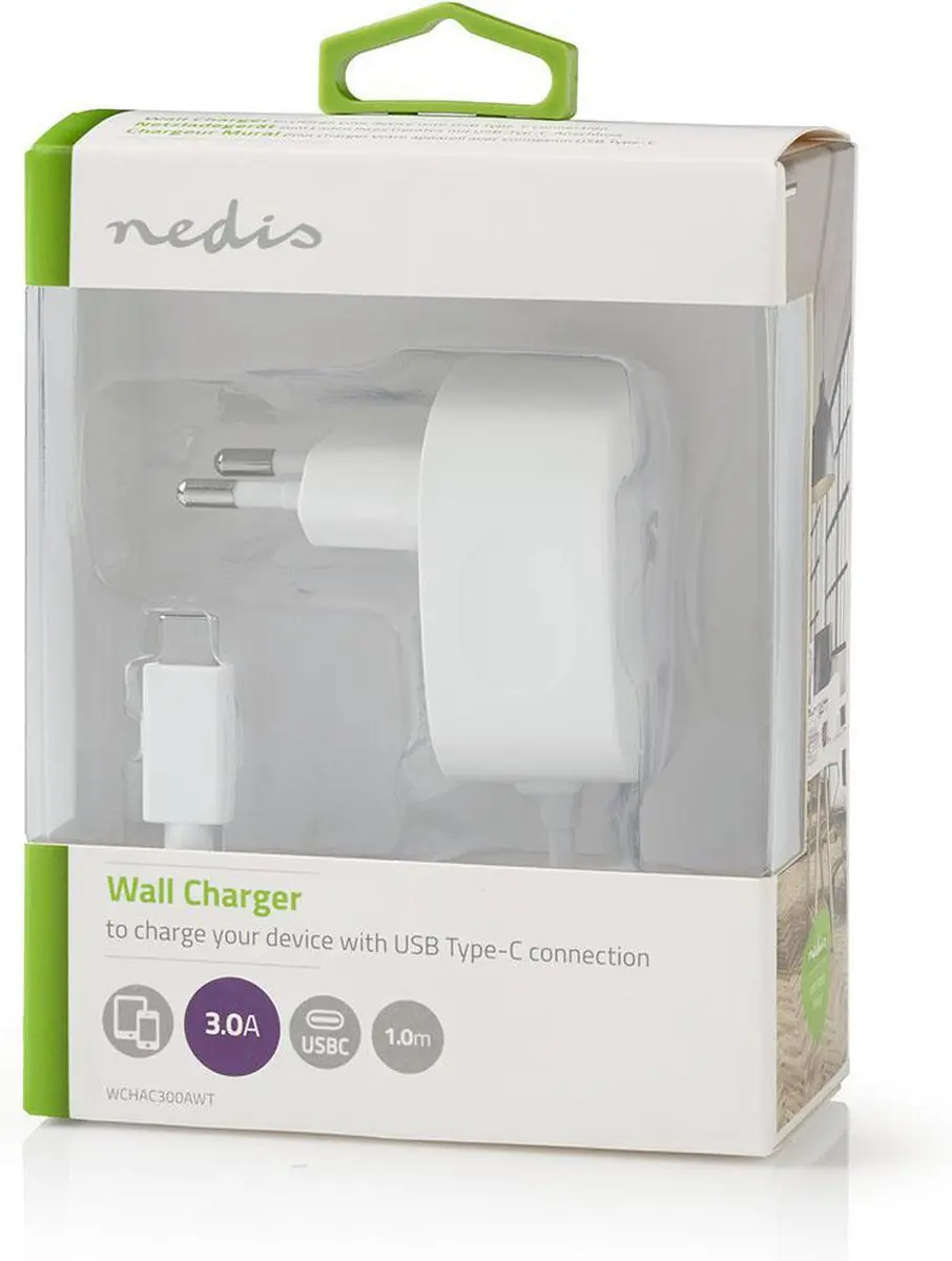 Nedis WCHAC300AWT Oplader 15W - USB-C - 1.5m Wit