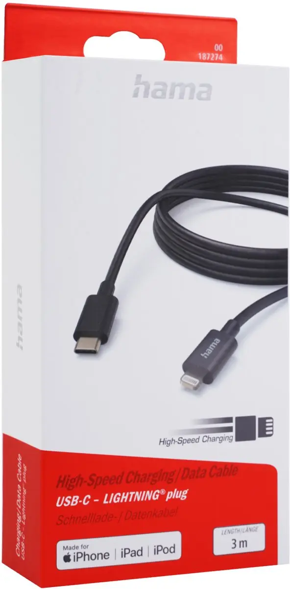 Hama 3M USB-C to Lightning Charging & Data Cable