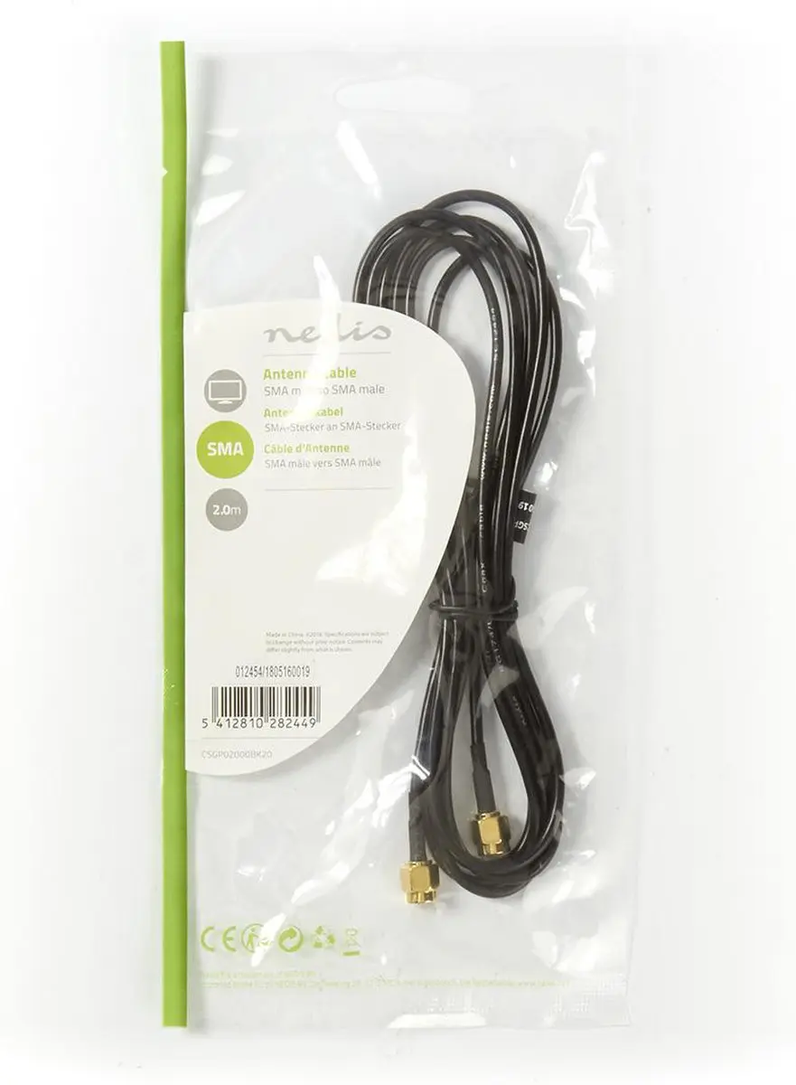 Nedis Antennekabel SMA Male - 2m - Verguld - Zwart