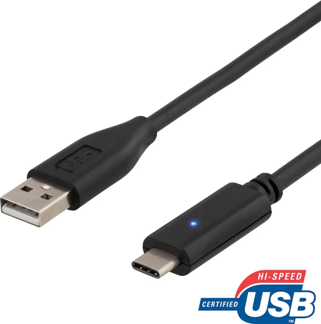 Deltaco USBC-1006 USB-C naar USB-A Kabel 480 Mbps - 2m - Zwart