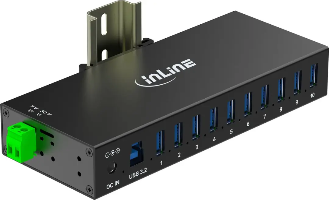 InLine Industriële USB Hub 10x USB-A 5Gbps 60W - Zwart