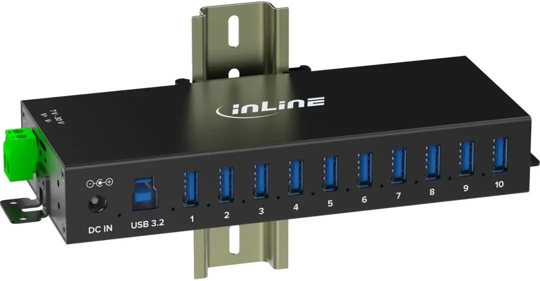 InLine Industriële USB Hub 10x USB-A 5Gbps 60W - Zwart
