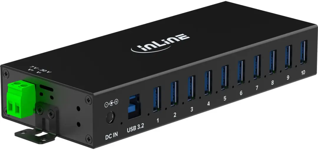 InLine Industriële USB Hub 10x USB-A 5Gbps 60W - Zwart