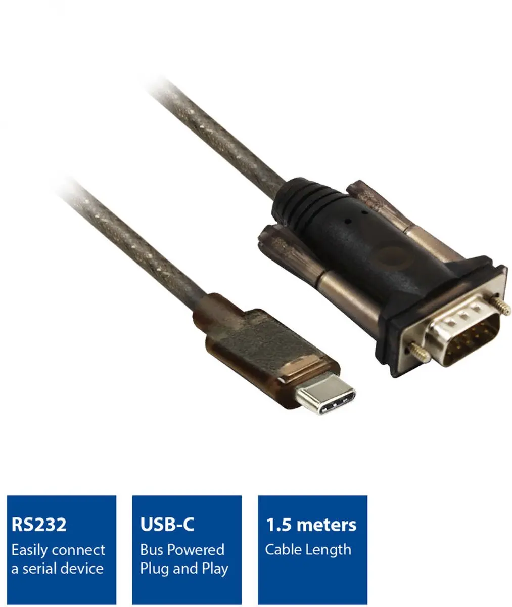 ACT AC6002 USB-C RS232 Adapter - 1,5m - Zwart
