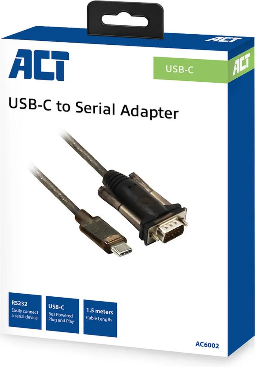 ACT AC6002 USB-C RS232 Adapter - 1,5m - Zwart