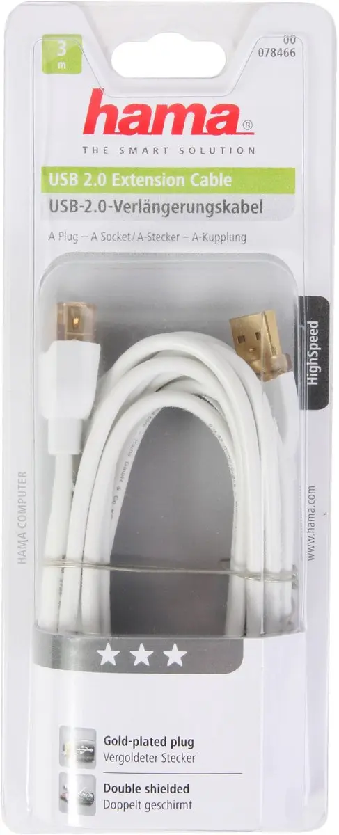 Hama USB A-Plug naar Jack 3M Kabel - Wit