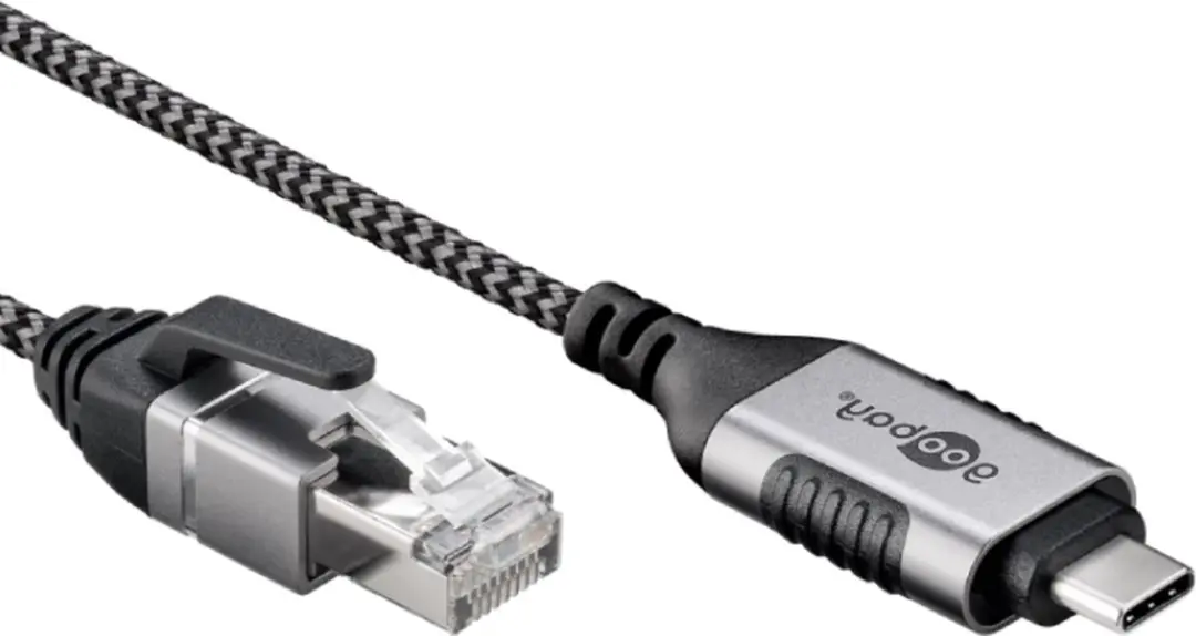 Goobay USB-C naar RJ45 Gigabit Ethernet Kabel 1m - Zwart/Grijs
