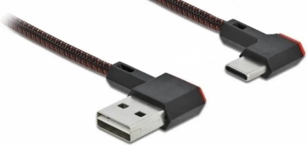 Delock USB-C naar Easy-USB-A Kabel 0,5m - Haaks - USB2.0 - 18W - Zwart/Rood