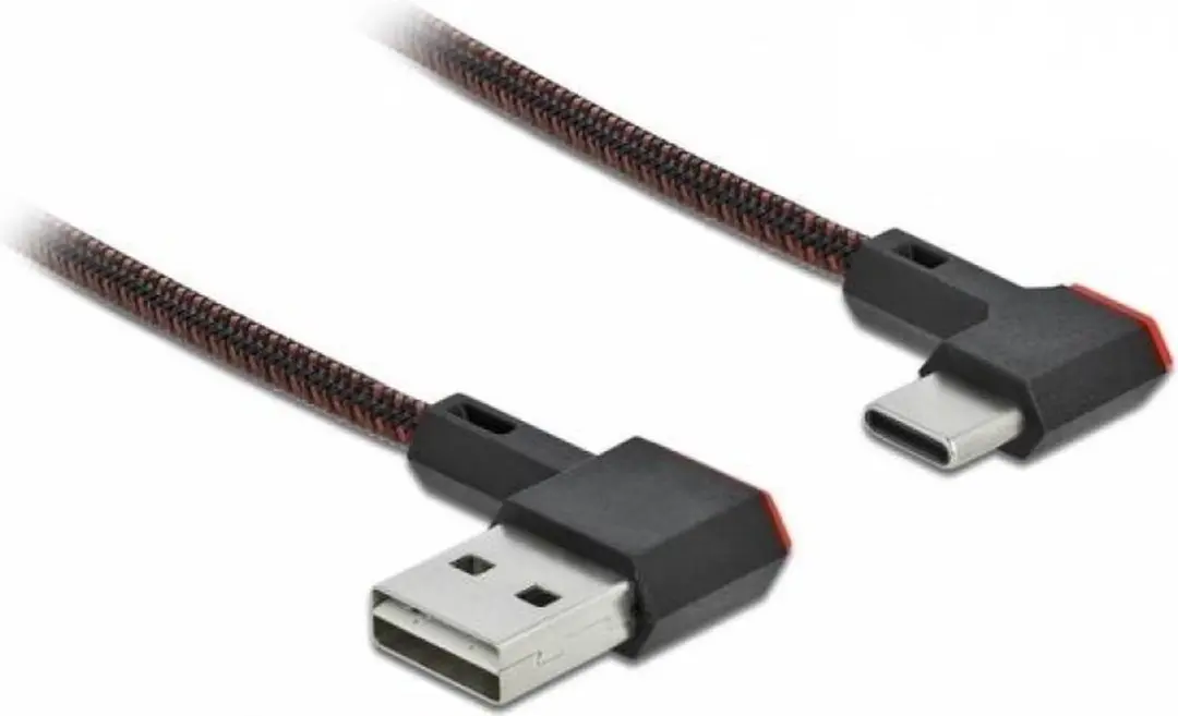 Delock USB-C naar Easy-USB-A Kabel 0,5m - Haaks - USB2.0 - 18W - Zwart/Rood
