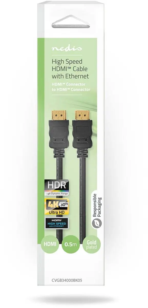 Nedis HDMI-Kabel CVGL34000BK05 4K@30Hz - 0,5m - Zwart