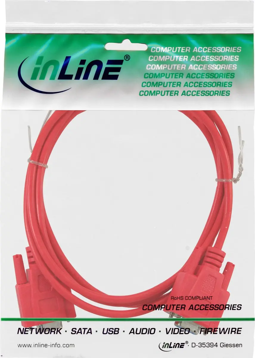 InLine RS232 Null Modemkabel 9-pins - 3m - Rood