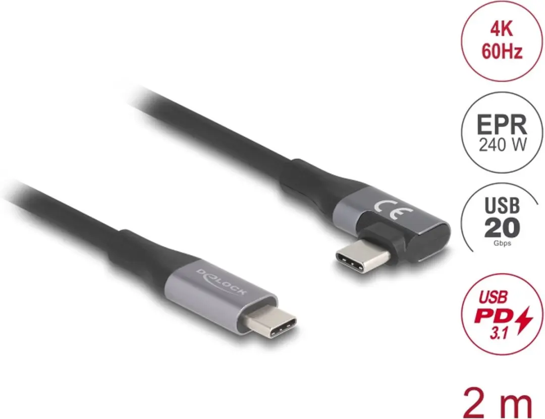 Delock USB4 20Gbps Kabel 2m - PD 240W - 4K60Hz - Zwart