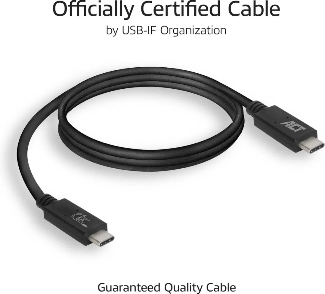 ACT Gecertificeerde USB-C Kabel AC7401 3.2 Gen1 - 1m - Zwart