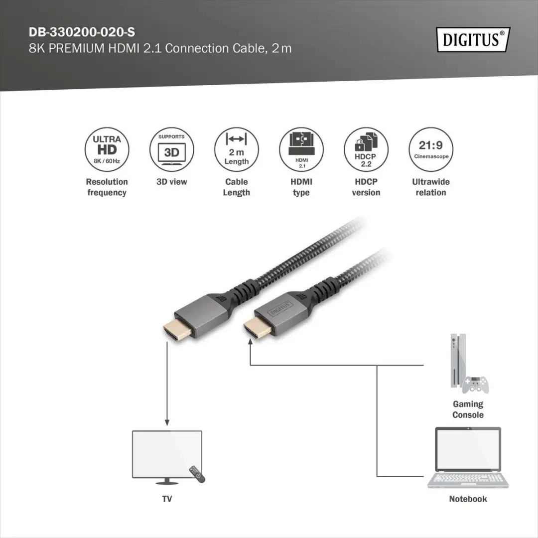 Digitus HDMI-Kabel 2.1 8K60Hz 2m - Zwart