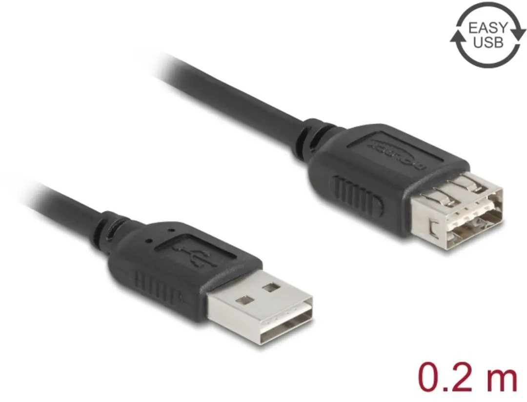 Delock USB 2.0 A-male naar A-vrouw 0.2m - Zwart