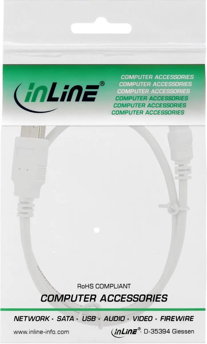 InLine USB Mini B naar USB-A Kabel 2.0 - 0,5m - Wit