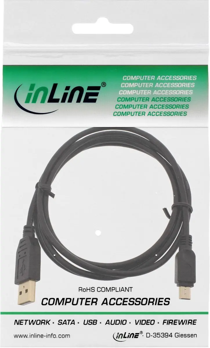 InLine USB Mini B naar USB-A Kabel 2.0 - 0,5m - Wit